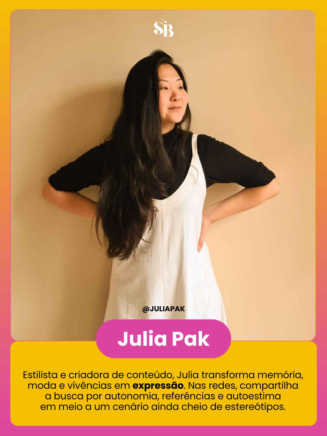 Peça editorial apresentando Julia Pak